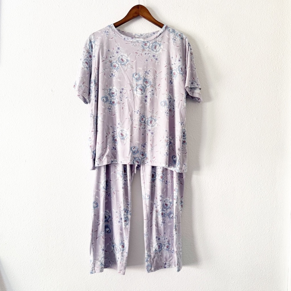 Flora Nikrooz Silky Soft Floral Lilac Pajama Lounge Set Coquette Cottagecore XL - Picture 2 of 16